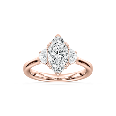 Luna Marquise Three Stone Ring in Rose Gold
