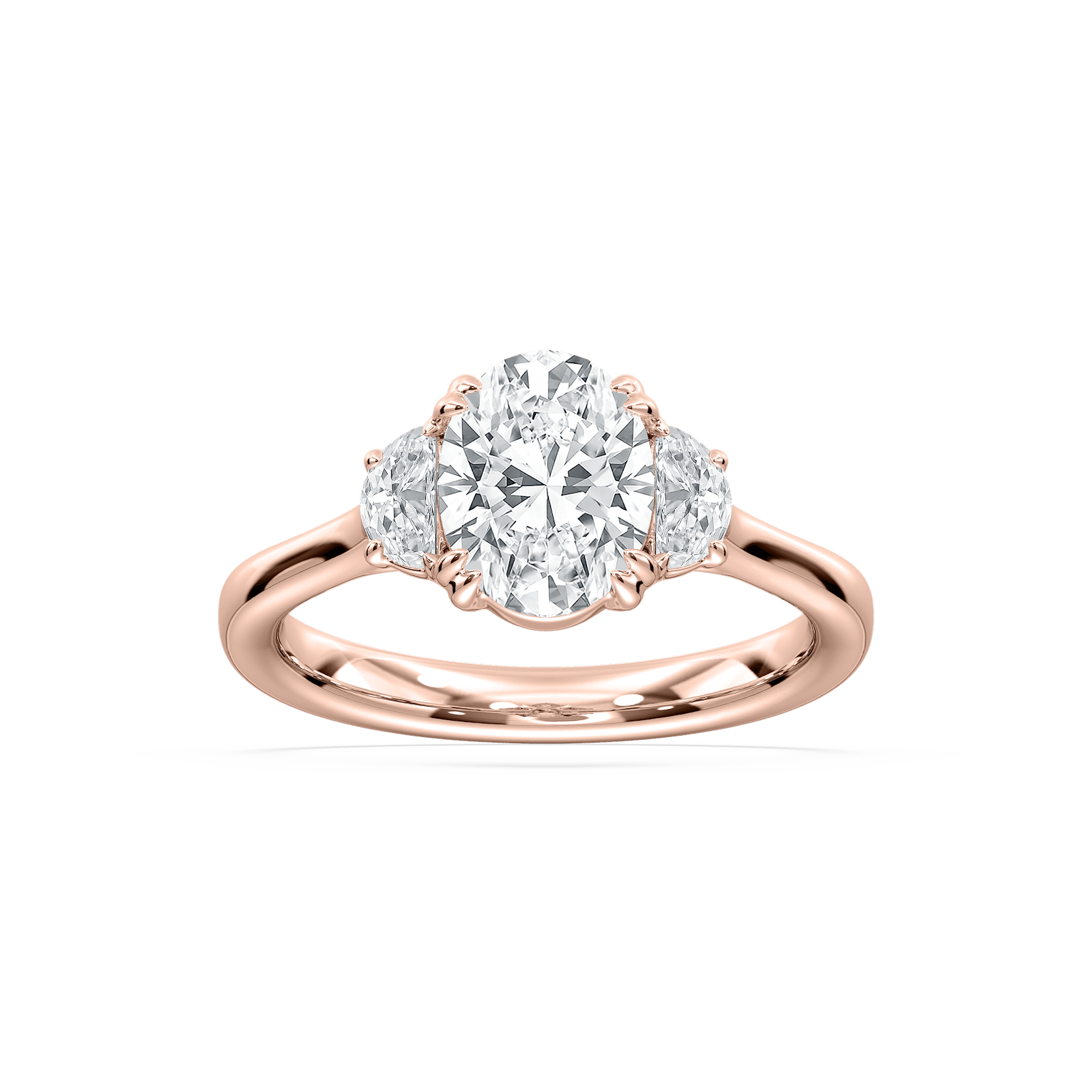 Luna Oval Three Stone Ring in Rose Gold