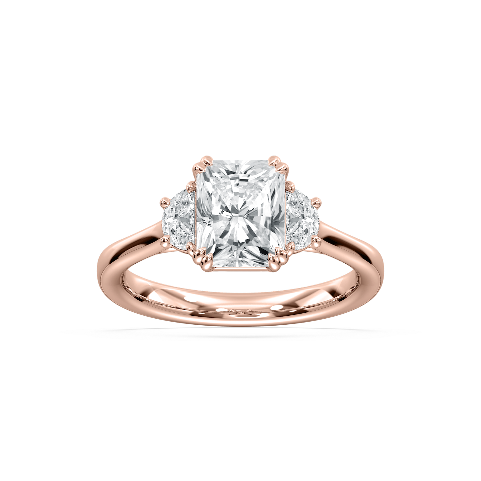 Luna Radiant Three Stone Ring in Rose Gold