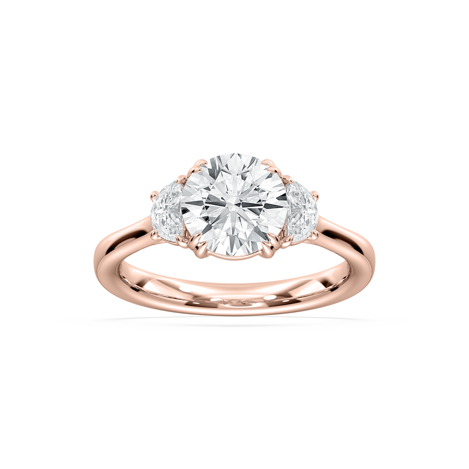 Luna Round Three Stone Ring in Rose Gold
