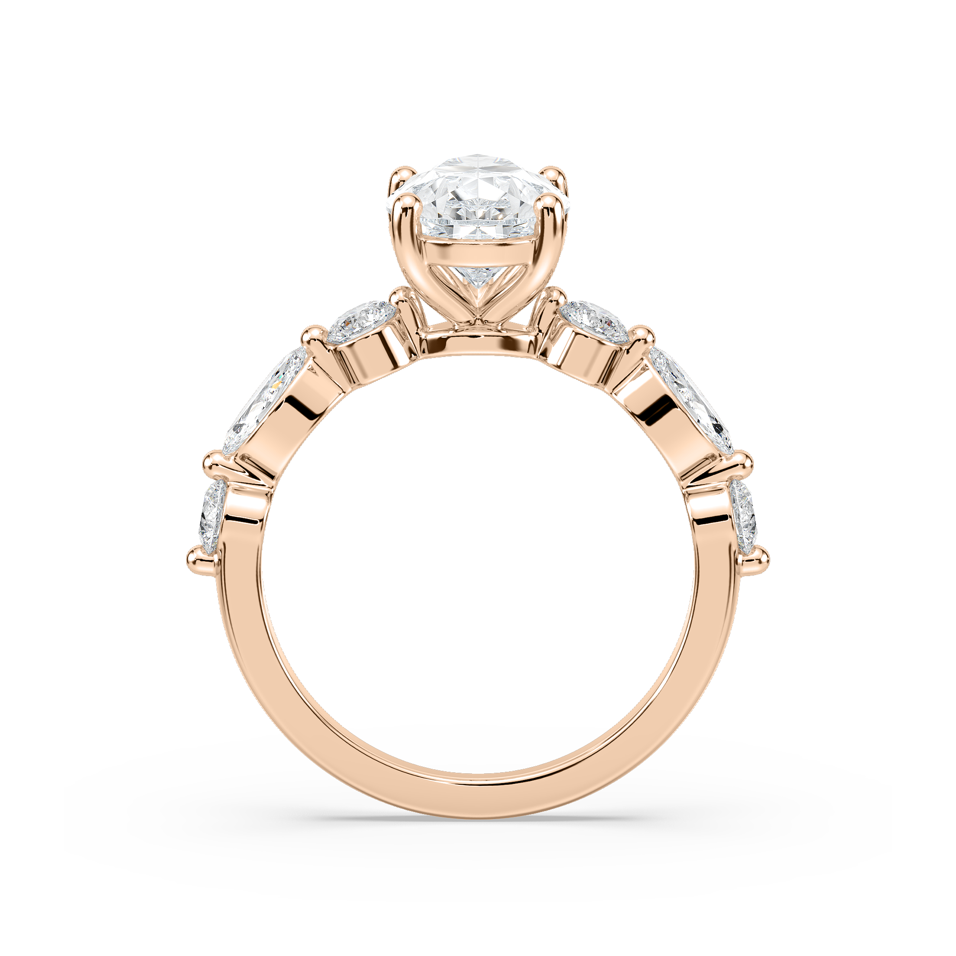 Sia Pear Lab Grown Diamond Single Shared Prong Side Stone Engagement Ring