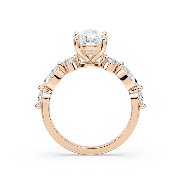 Sia Pear Lab Grown Diamond Single Shared Prong Side Stone Engagement Ring
