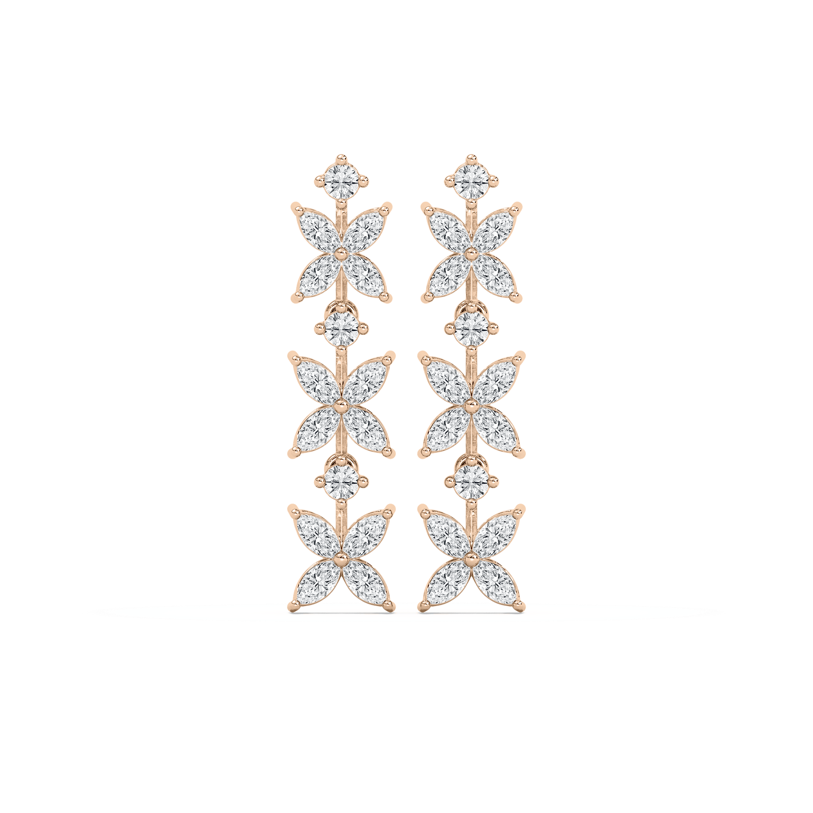 Marquise Floral Statement Earrings in 14K Rose Gold