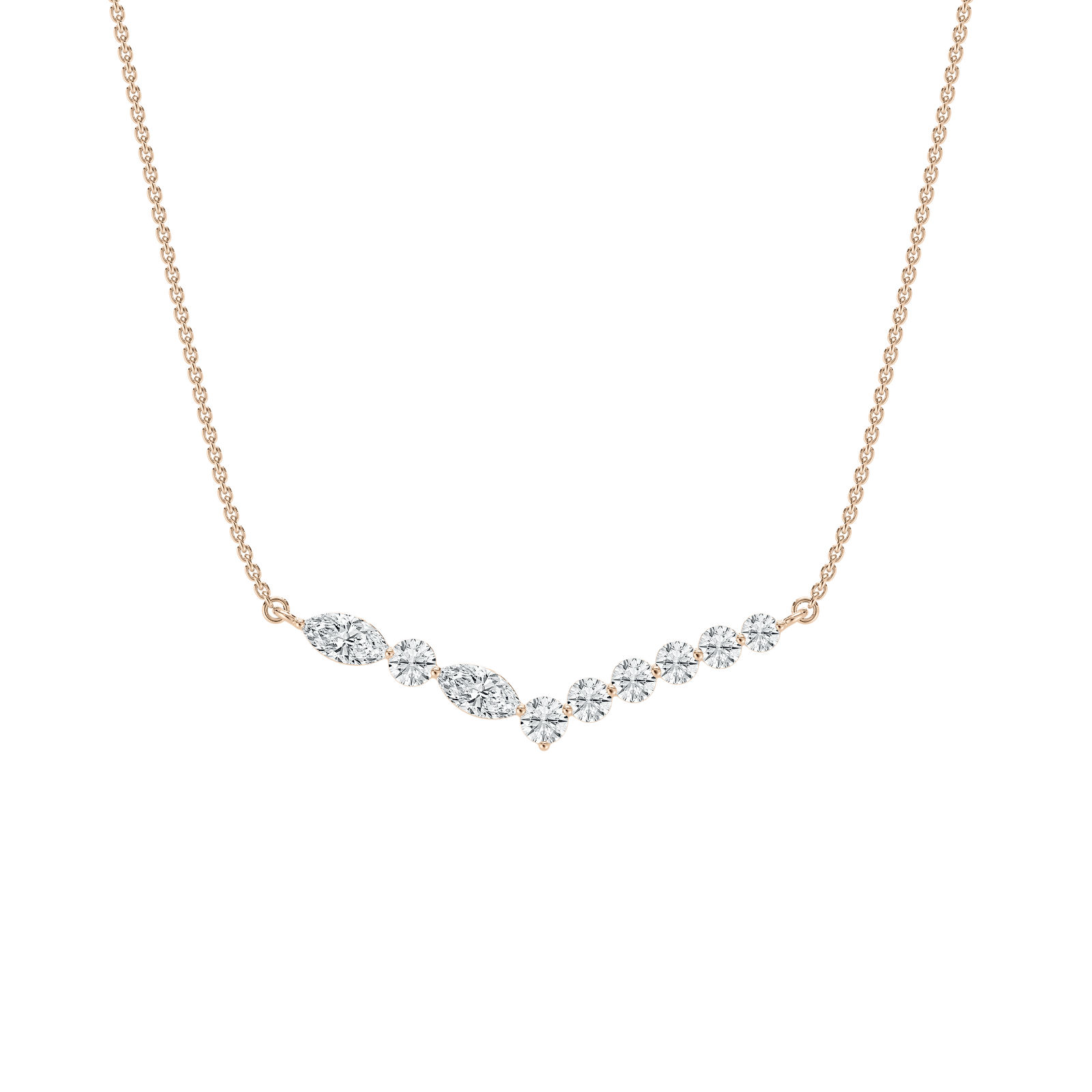 Marquise & Round Mixed Diamond Necklace in Rose Gold