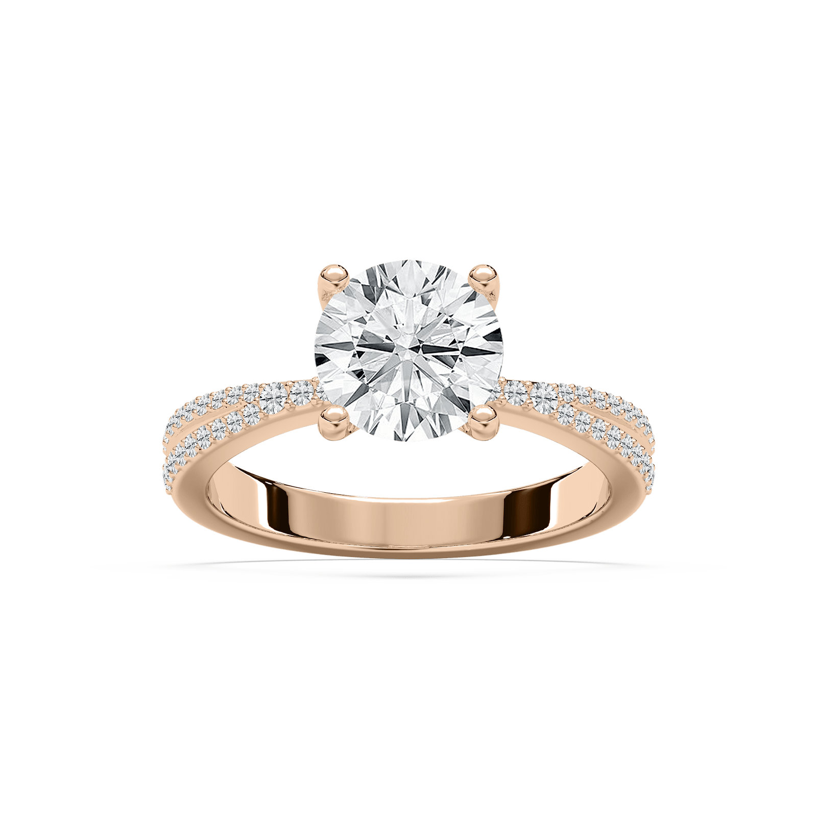Meline Split Pave Round Engagement Ring in Rose Gold