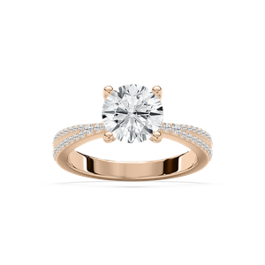Meline Split Pave Round Engagement Ring in Rose Gold