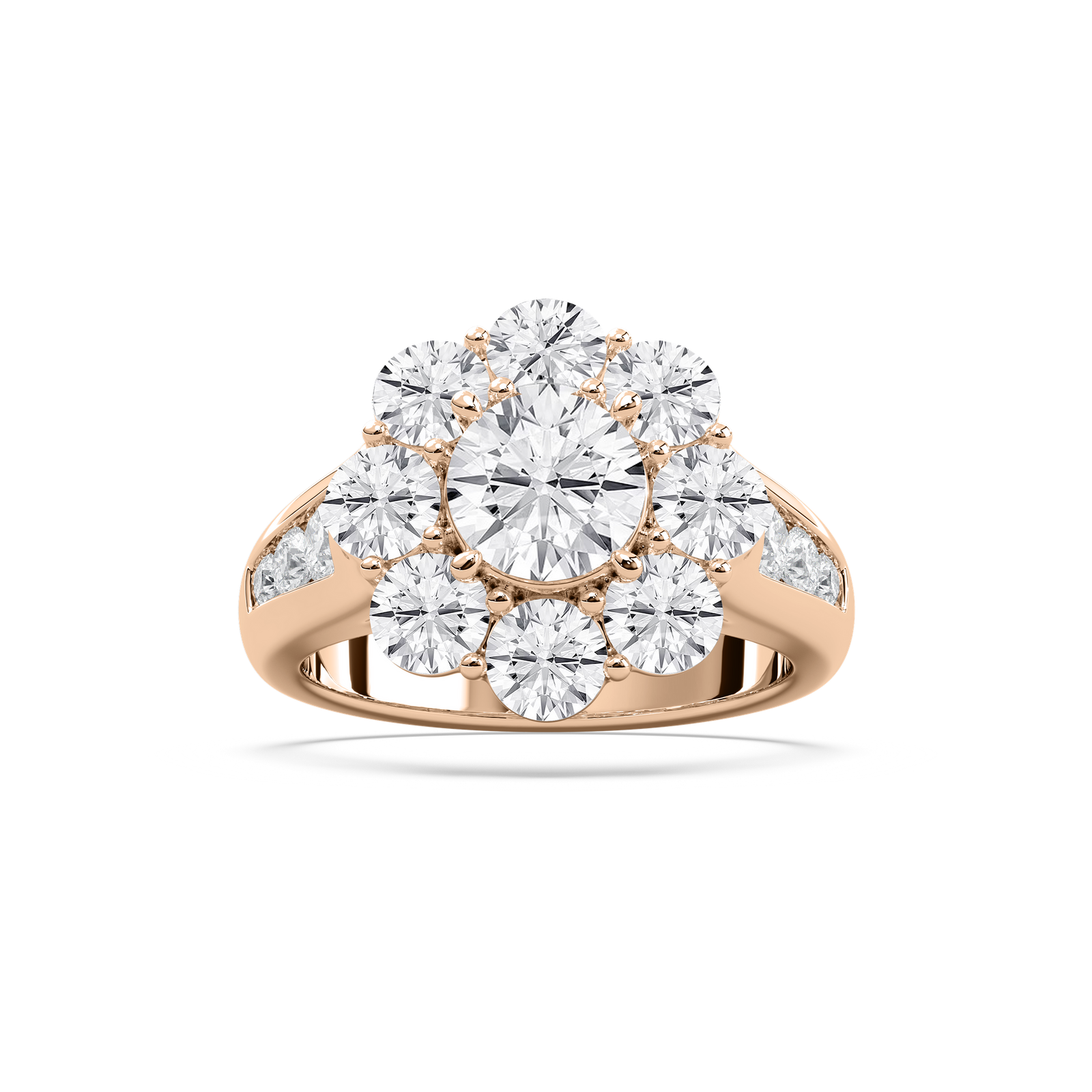 Mira Large Round Halo Ring in Rose Gold