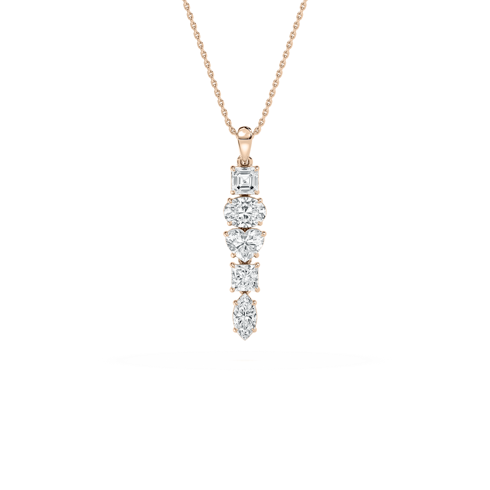 Multi-Shape Diamond Drop Pendant in Rose Gold