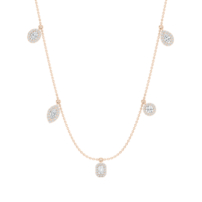 Multi-Shape Diamond Halo Necklace in Rose Gold