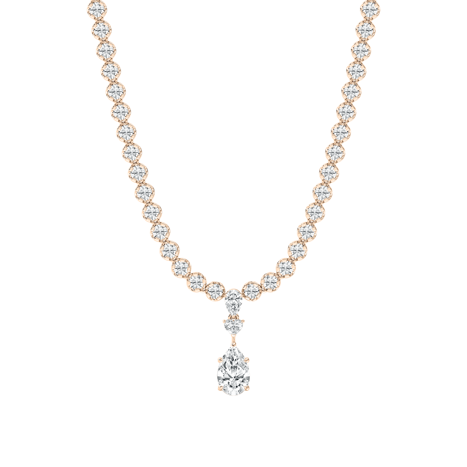 Multi-Shaped Diamond Necklace with Pear Center in Rose Gold