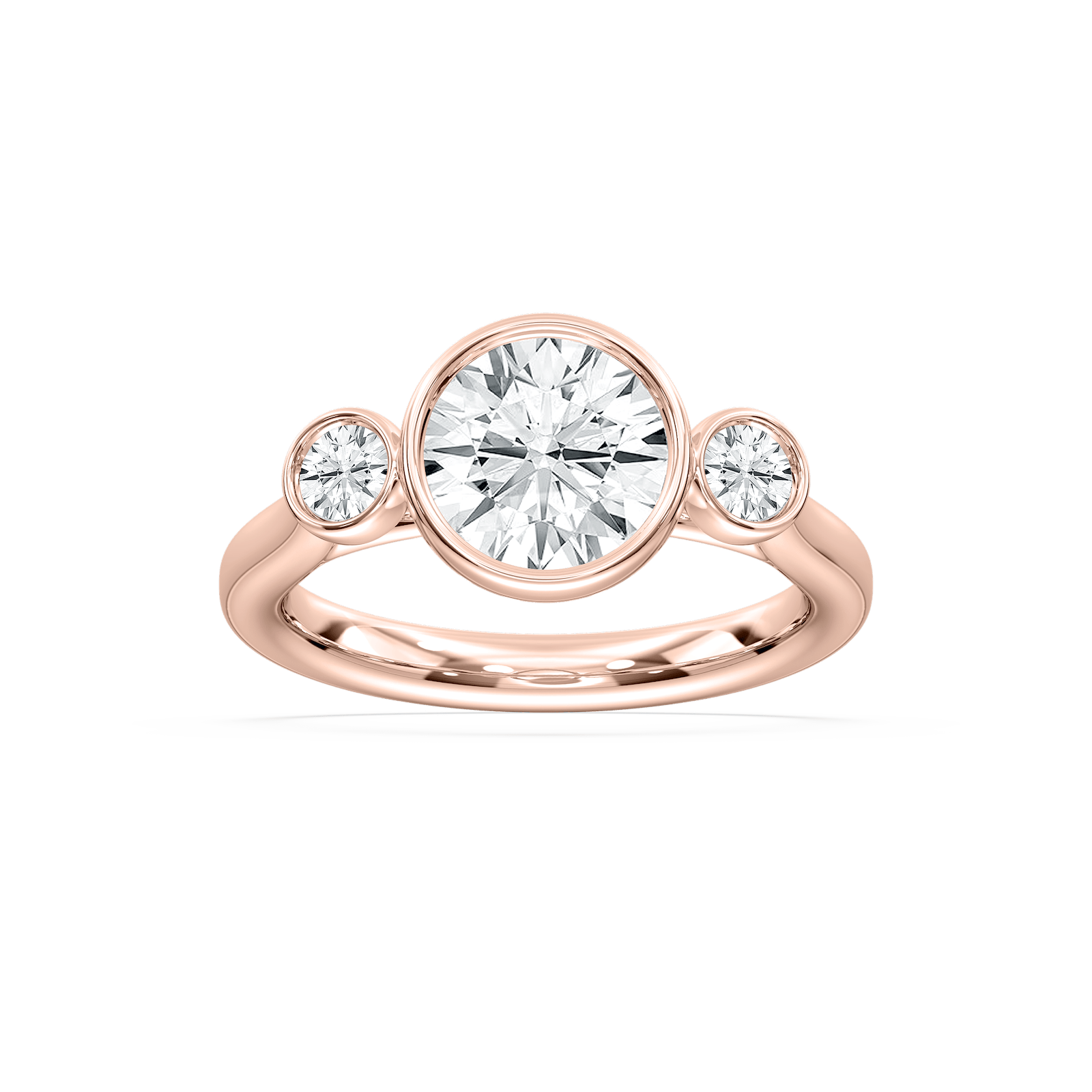 Nina Round Three Stone Ring in Rose Gold