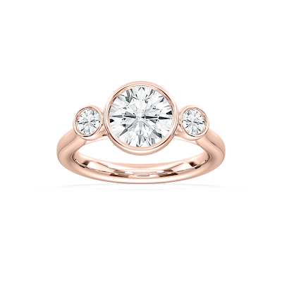 Nina Round Three Stone Ring in Rose Gold