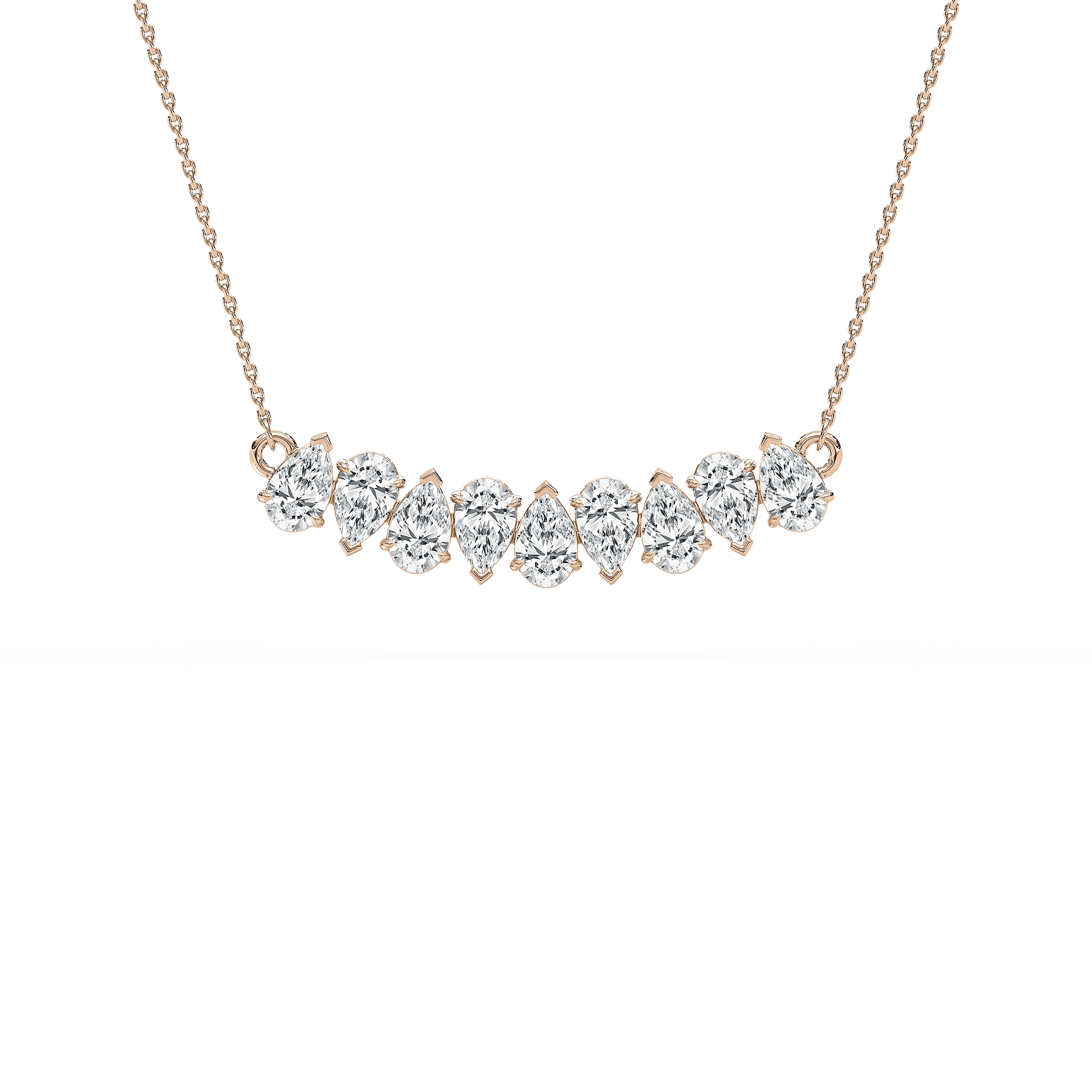 Nine-Stone Pear Diamond Necklace in Rose Gold