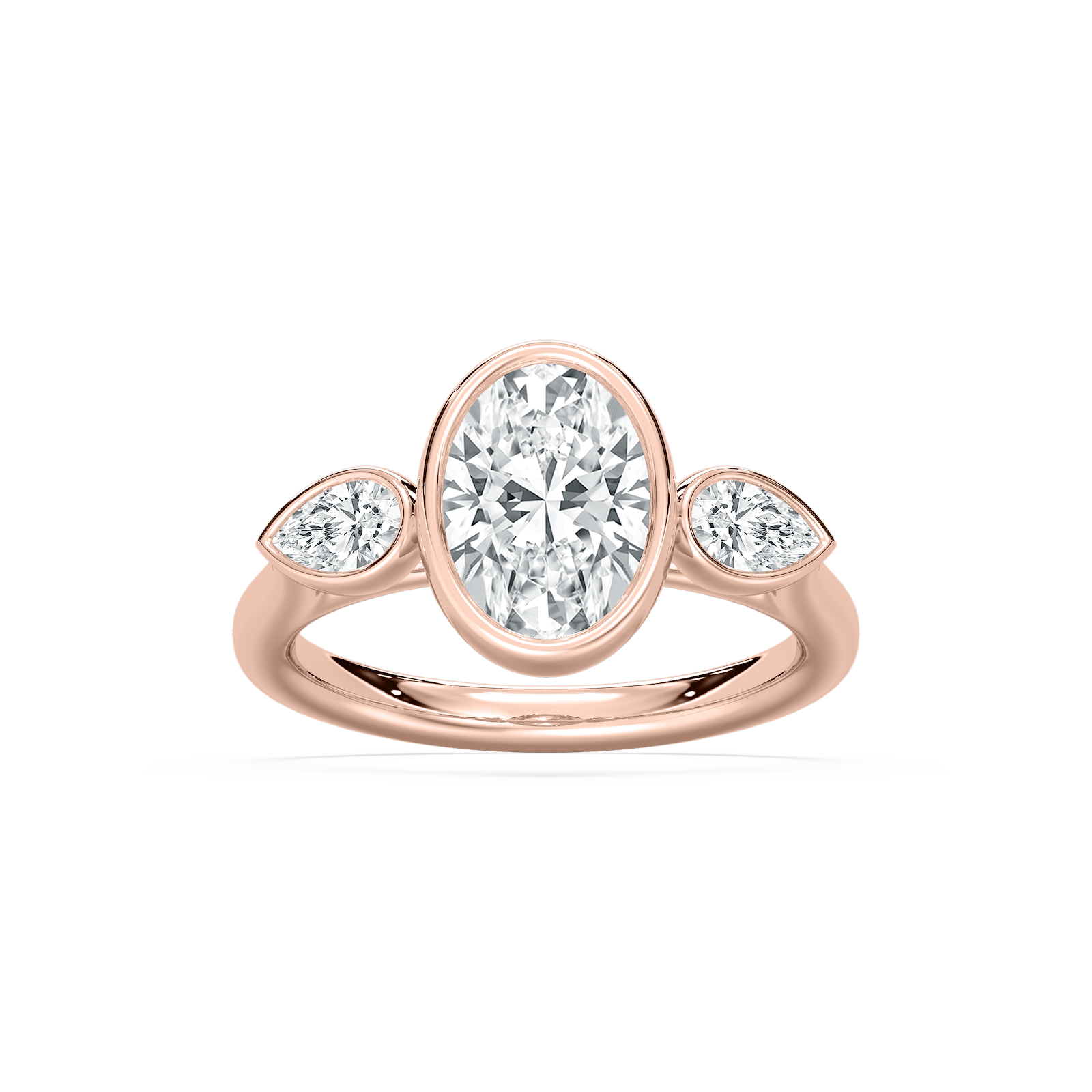 Nova Oval Three Stone Ring in Rose Gold
