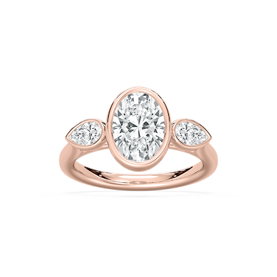 Nova Oval Three Stone Ring in Rose Gold