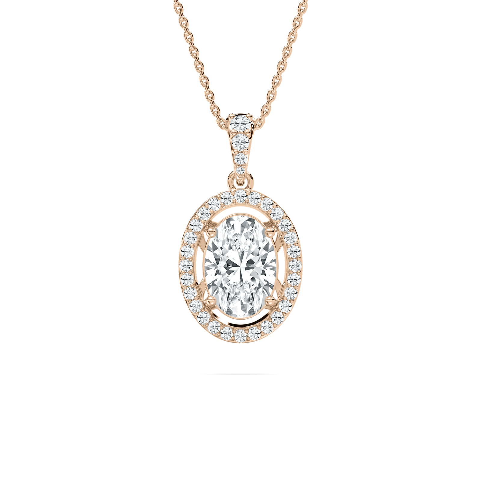 Oval Halo Necklace in Rose Gold