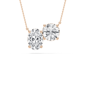 Oval Round Two Stone Necklace in Rose Gold