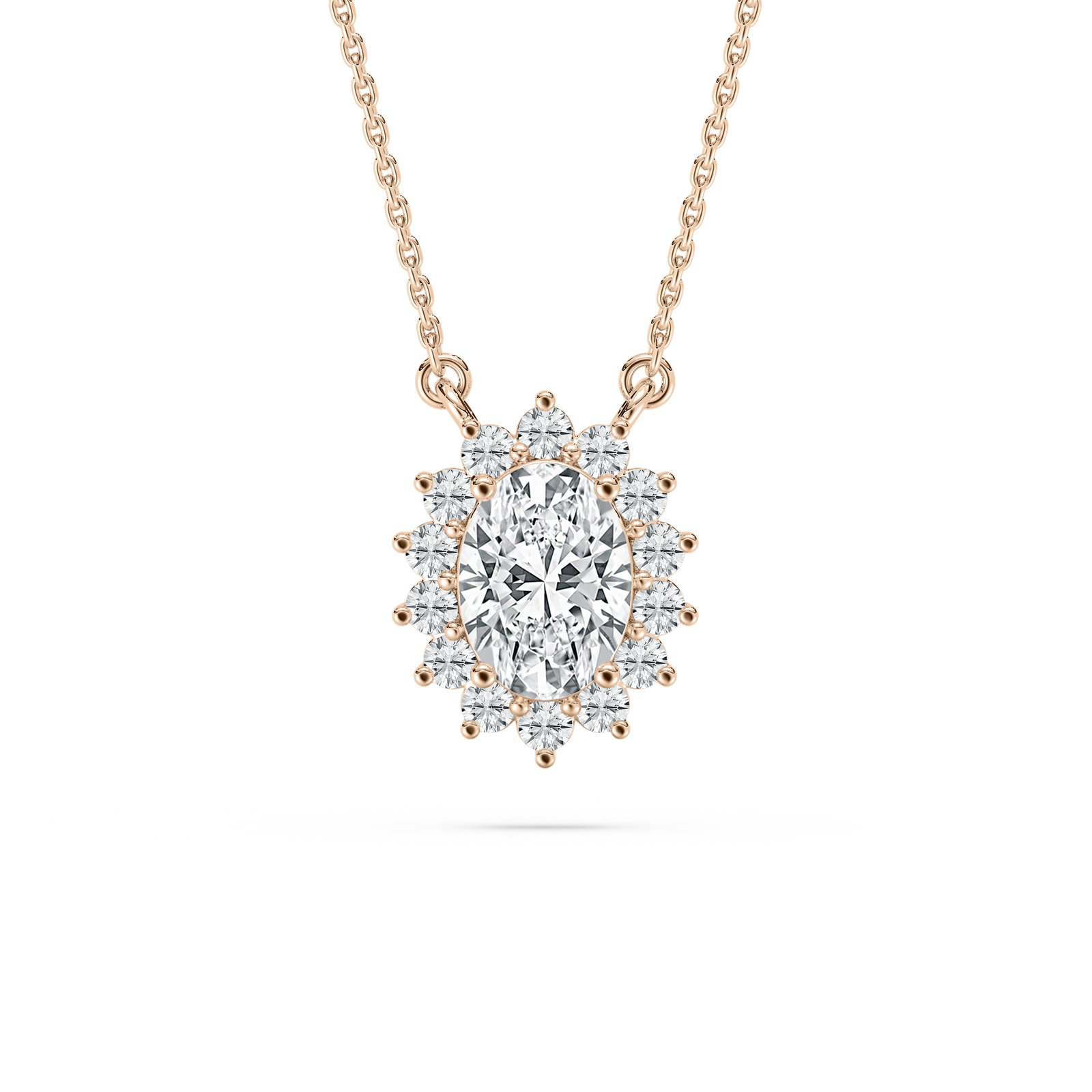 Oval Star Halo Necklace in Rose Gold