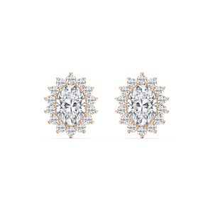 Oval Star Halo Stud Earrings in Rose Gold