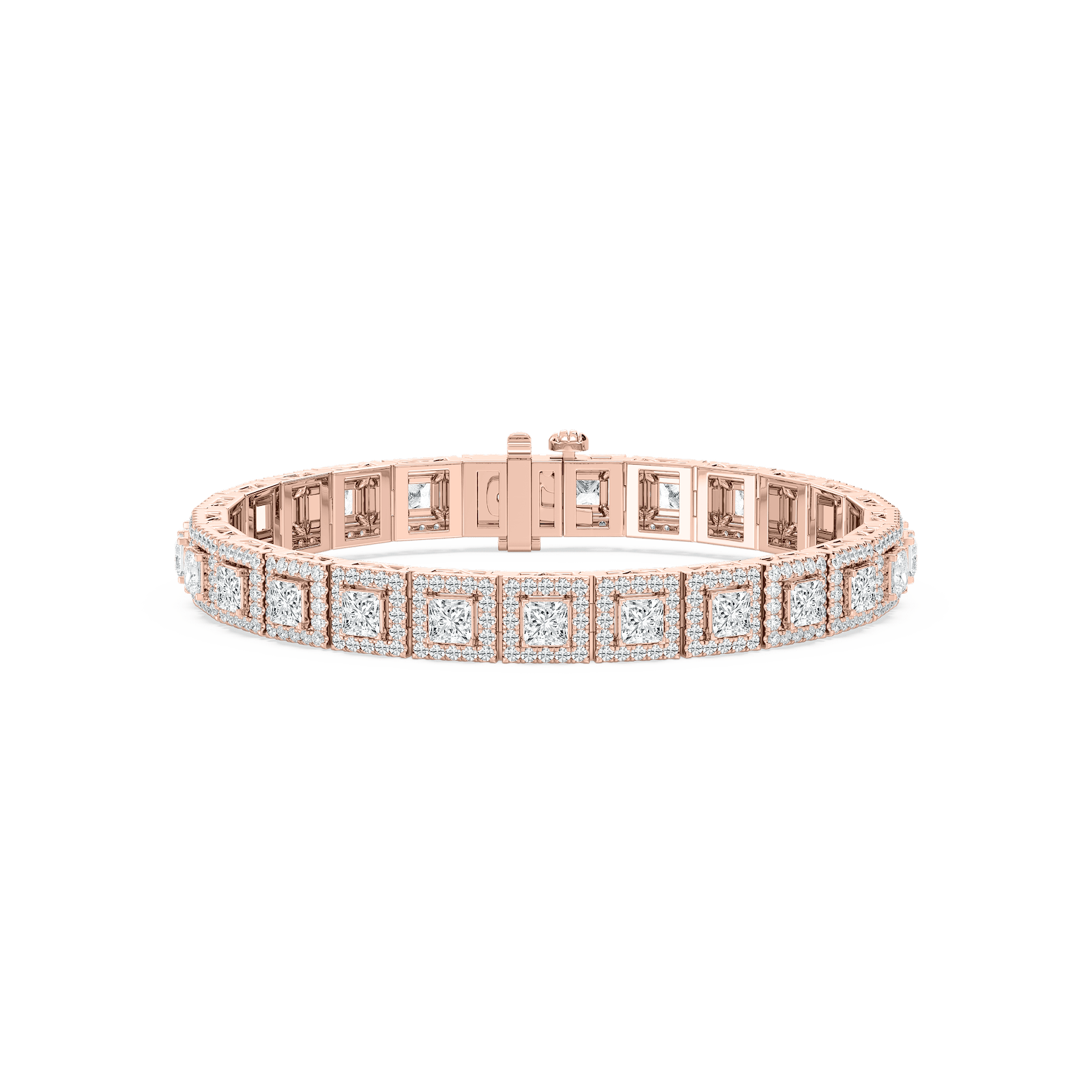 9 ⅞ ctw Round and Princess Lab Grown Diamond Halo Tennis Bracelet - 7 Inches