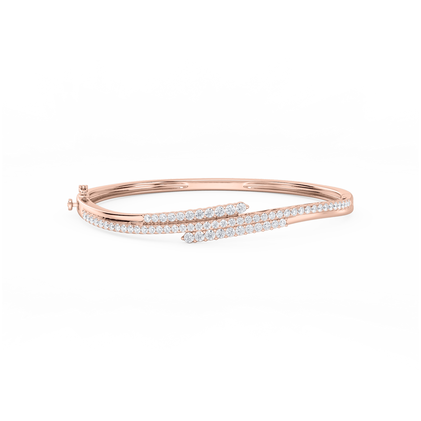 2 ctw Round Lab Grown Diamond Three Row Bypass Bangle Bracelet  - 7.25 Inches