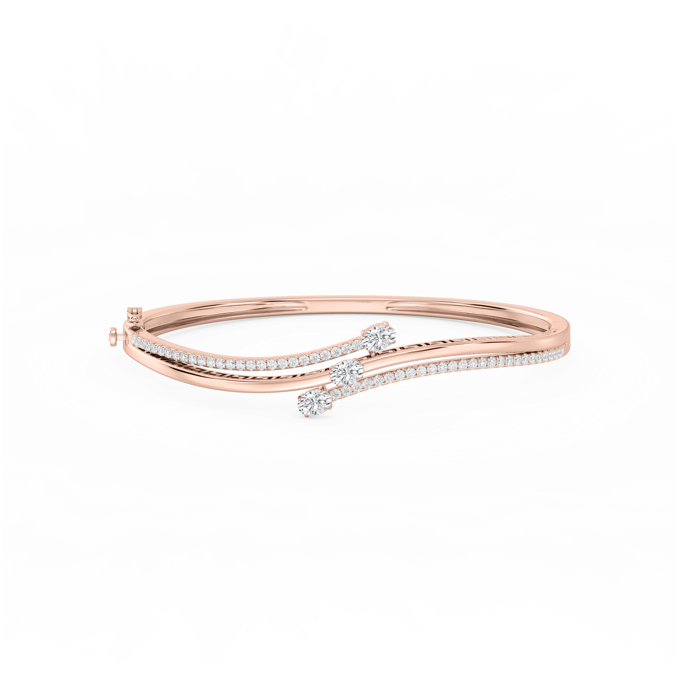 1 ½ ctw Oval and Round Lab Grown Diamond Three Stone Bypass Bangle Bracelet  - 7.25 Inches