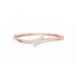 1 ½ ctw Oval and Round Lab Grown Diamond Three Stone Bypass Bangle Bracelet  - 7.25 Inches