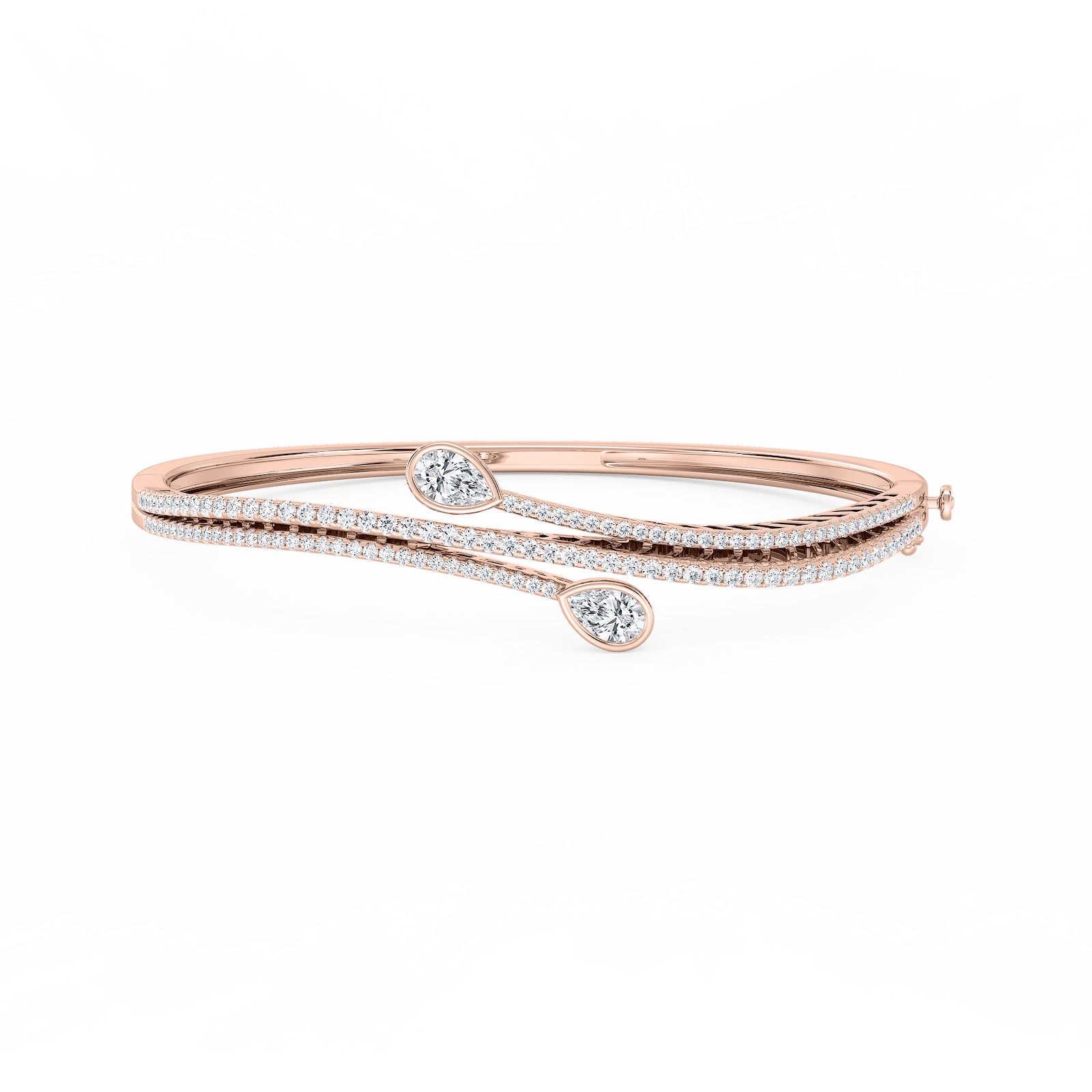 2 ¼ ctw Pear and Round Lab Grown Diamond Bypass Bangle Bracelet  - 7.25 Inches
