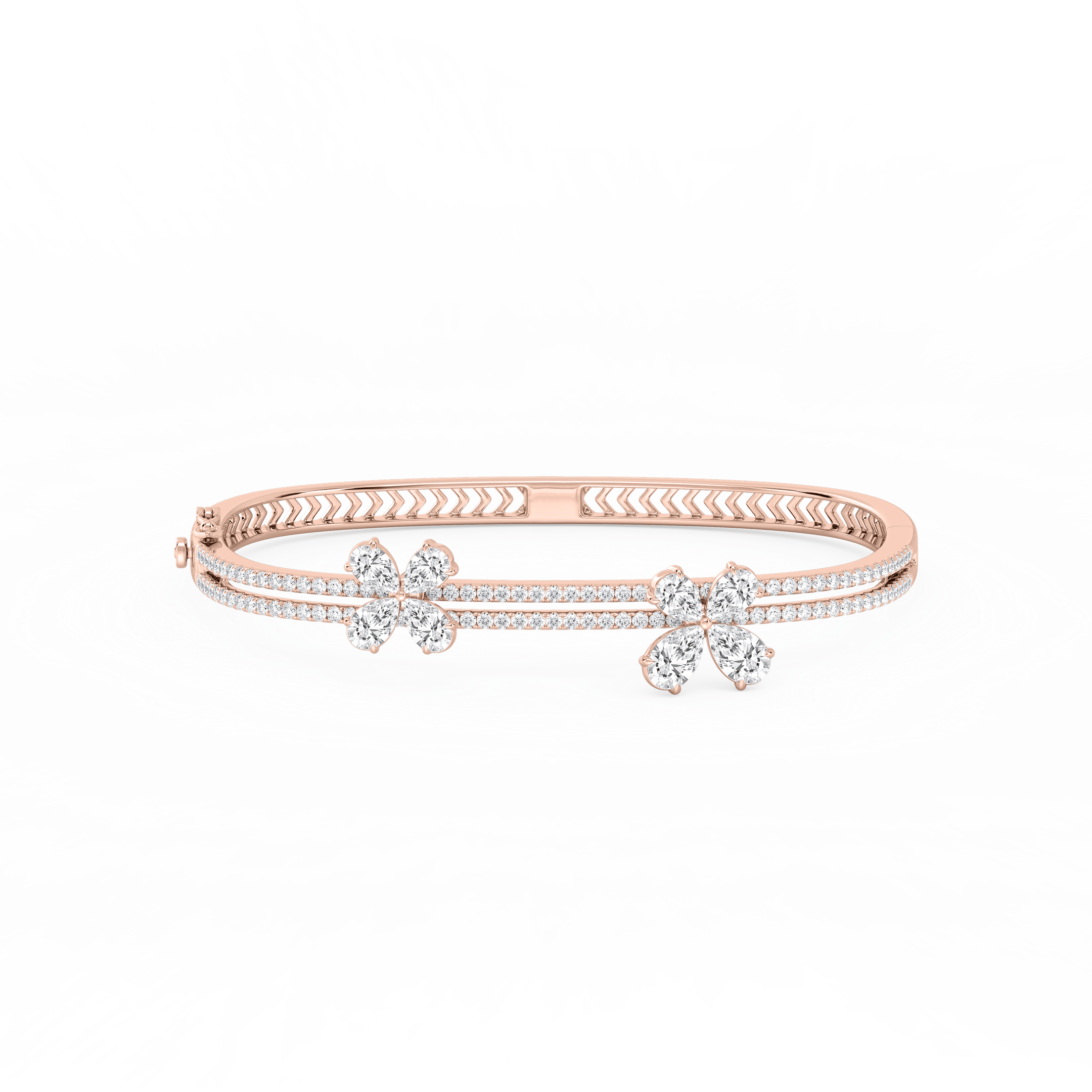 4 ctw Pear and Round Lab Grown Diamond Floating Flower Bangle Bracelet  - 7.25 Inches