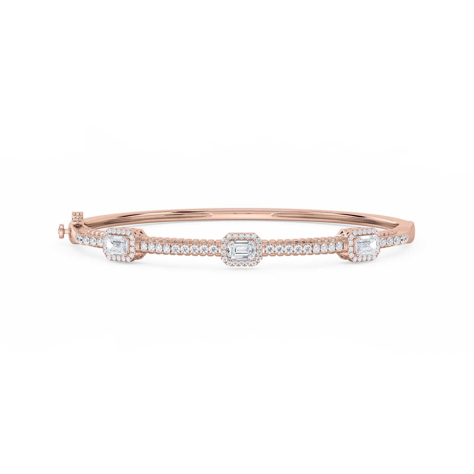 2 ¼ ctw Emerald and Round Lab Grown Diamond Halo Station Bangle Bracelet  - 7.25 Inches