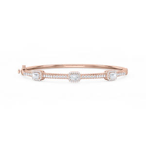 2 ¼ ctw Emerald and Round Lab Grown Diamond Halo Station Bangle Bracelet  - 7.25 Inches