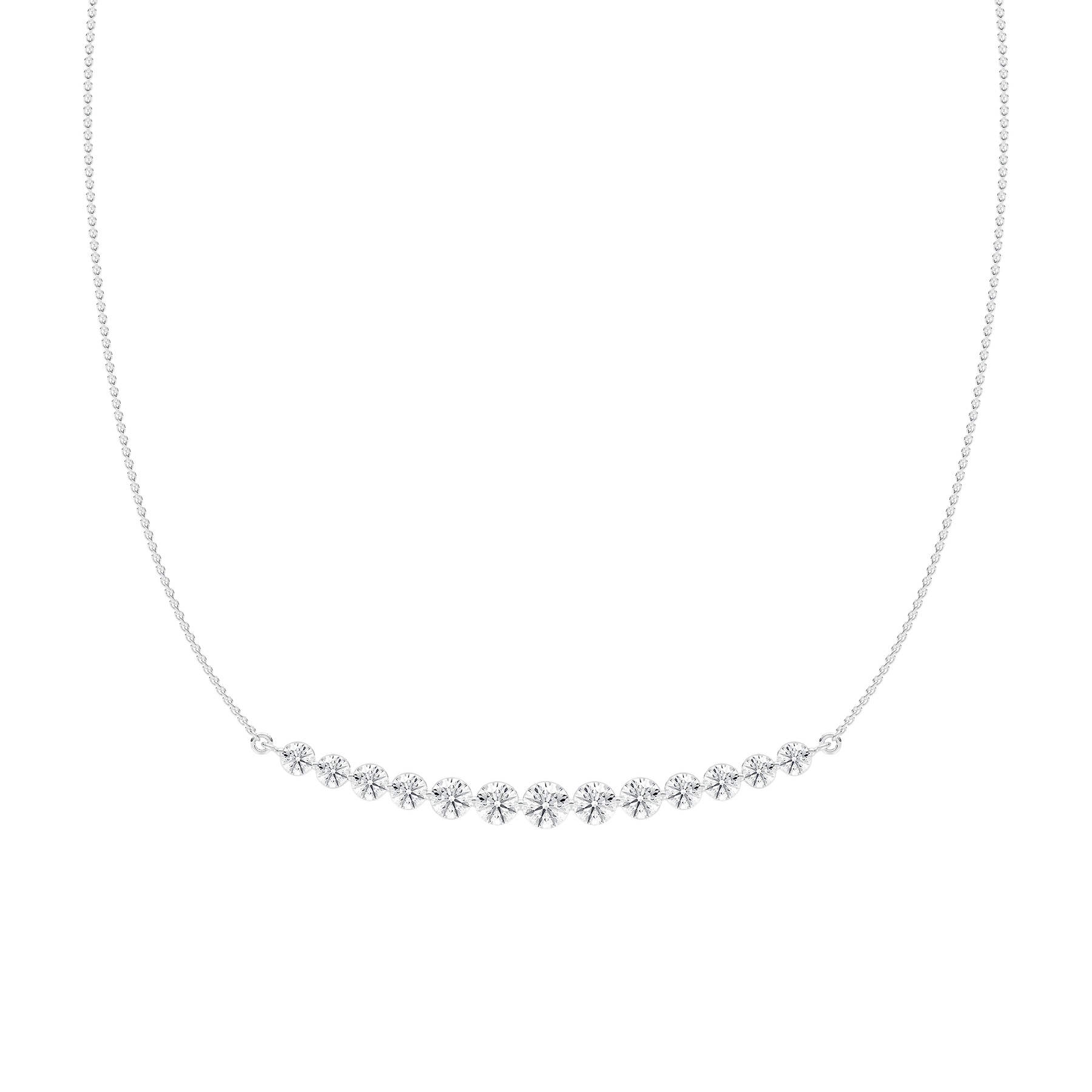 Curved Diamond Bar Necklace with 3.8ctw in 14K White Gold
