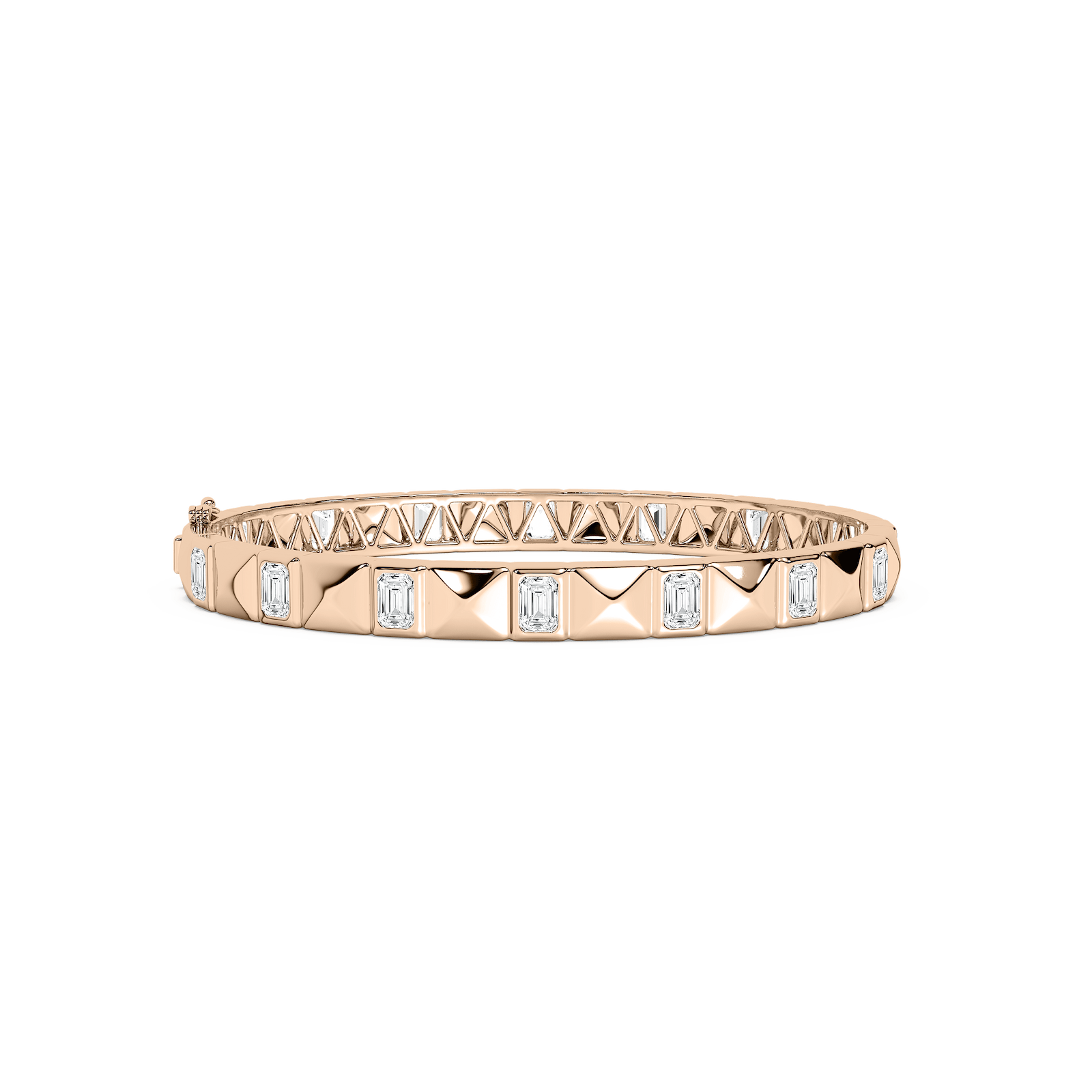 4 ctw Emerald Lab Grown Diamond Pyramid Stud Bangle Bracelet - 7.5 Inches