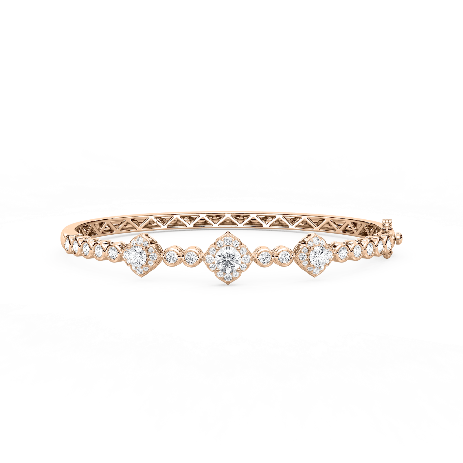 2 ¹⁄₃ ctw Round Lab Grown Diamond Flower Station Bangle Bracelet - 7.5 Inches