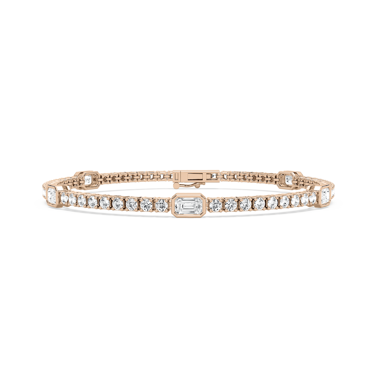 4 ⅓ ctw Emerald and Round Lab Grown Diamond Bezel Set Five Station Tennis Bracelet - 7 Inches