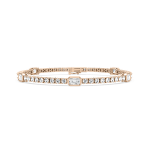 4 ⅓ ctw Emerald and Round Lab Grown Diamond Bezel Set Five Station Tennis Bracelet - 7 Inches