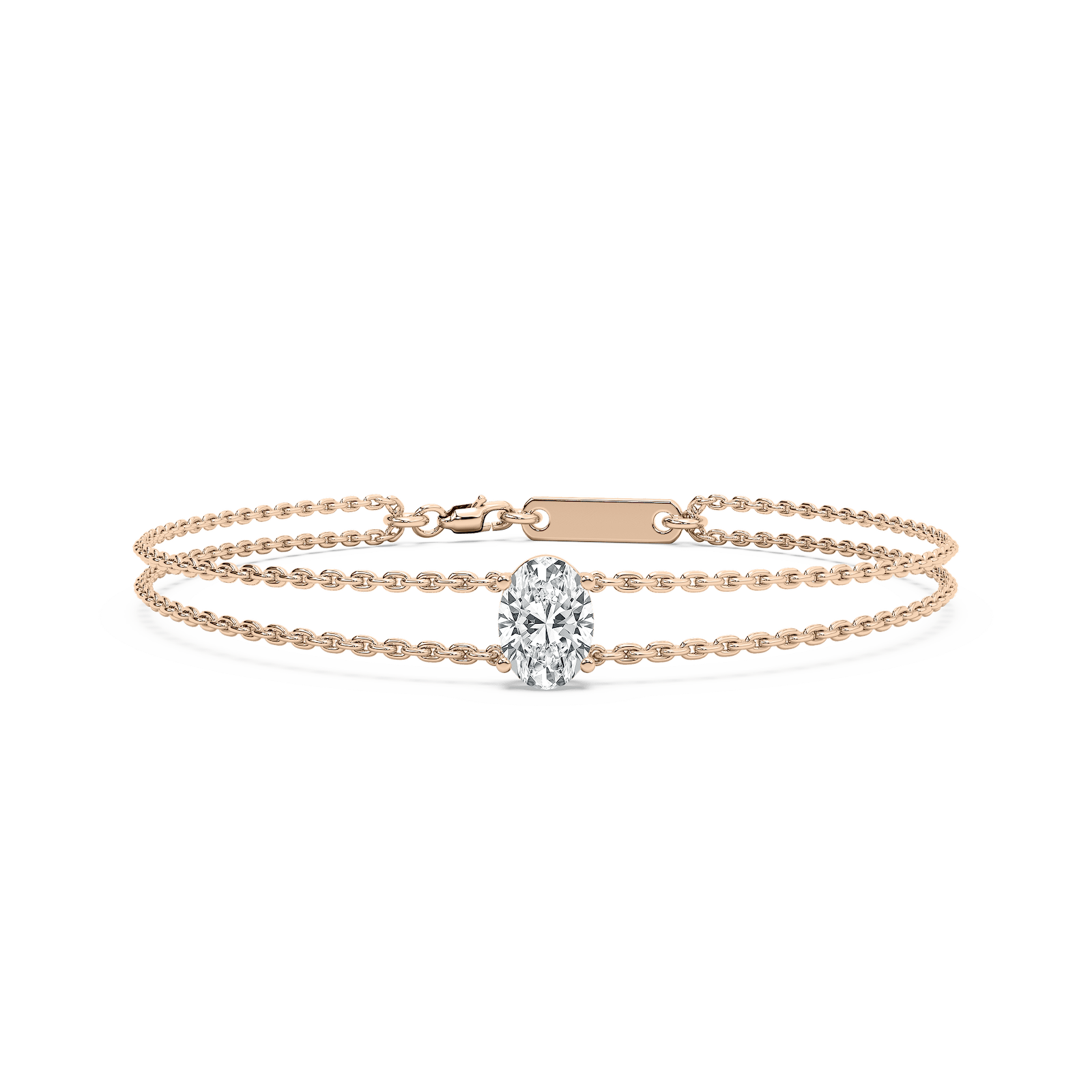 Oval Solitaire Chain Bracelet with 1.0ct Lab-Grown Diamond in 14K Rose Gold