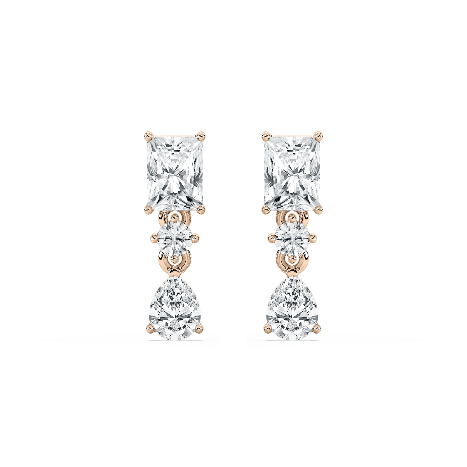 1 3/4 ctw Radiant, Pear, and Round Lab Grown Diamond Drop Earrings