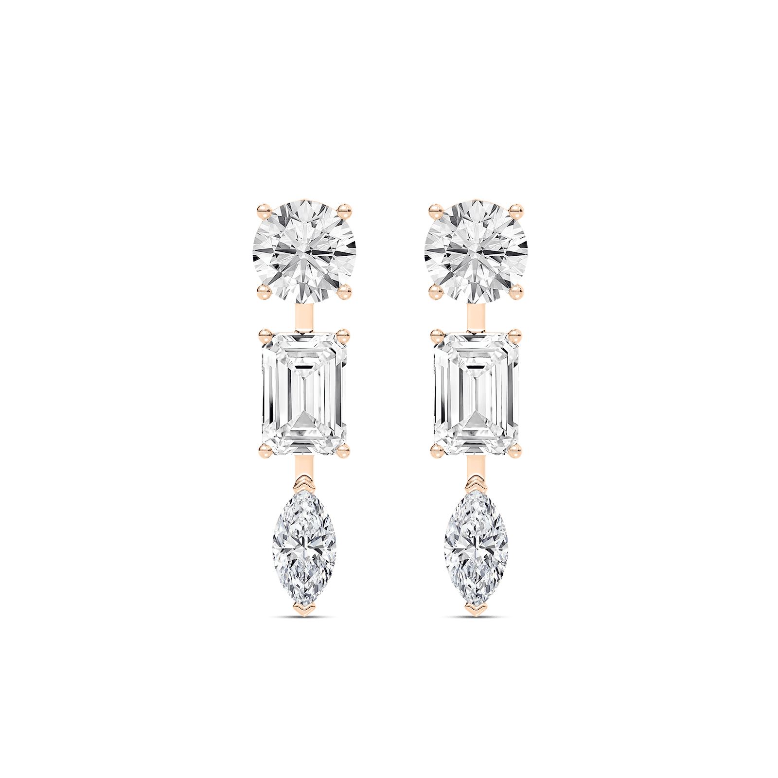 3 ⁷/₈ ctw Round Emerald, and Marquise Lab Grown Diamond Trio Drop Earrings