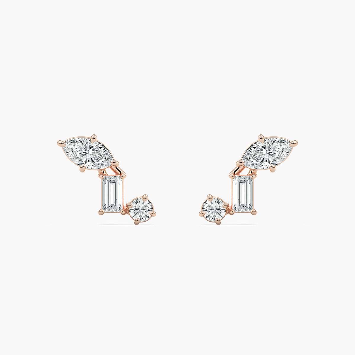 3/8 ctw Marquise Baguette Round Lab Grown Diamond Three Stone Stud Earrings