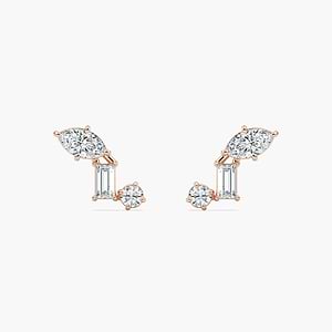 3/8 ctw Marquise Baguette Round Lab Grown Diamond Three Stone Stud Earrings