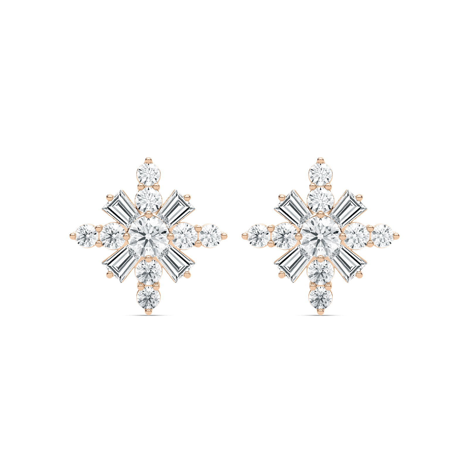 4 ⁷/₈ ctw Round and Tapered Baguette Lab Grown Diamond Snowflake Stud Earrings
