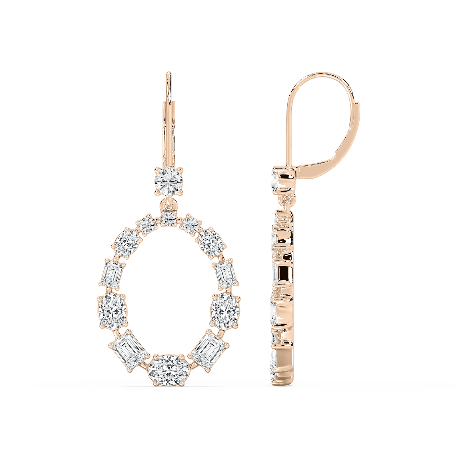 3 ½ ctw Emerald, Oval and Round Lab Grown Diamond Open Circle Drop Earrings