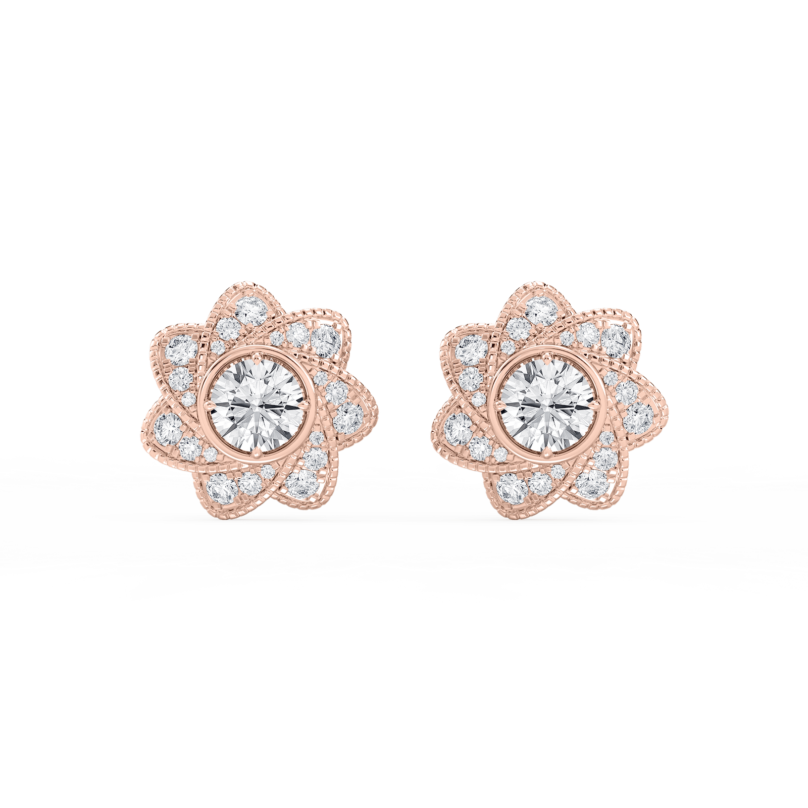 3 ctw Round Lab Grown Diamond Studs and Milgrain Swirl Halo Jacket Set