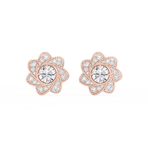 3 ctw Round Lab Grown Diamond Studs and Milgrain Swirl Halo Jacket Set