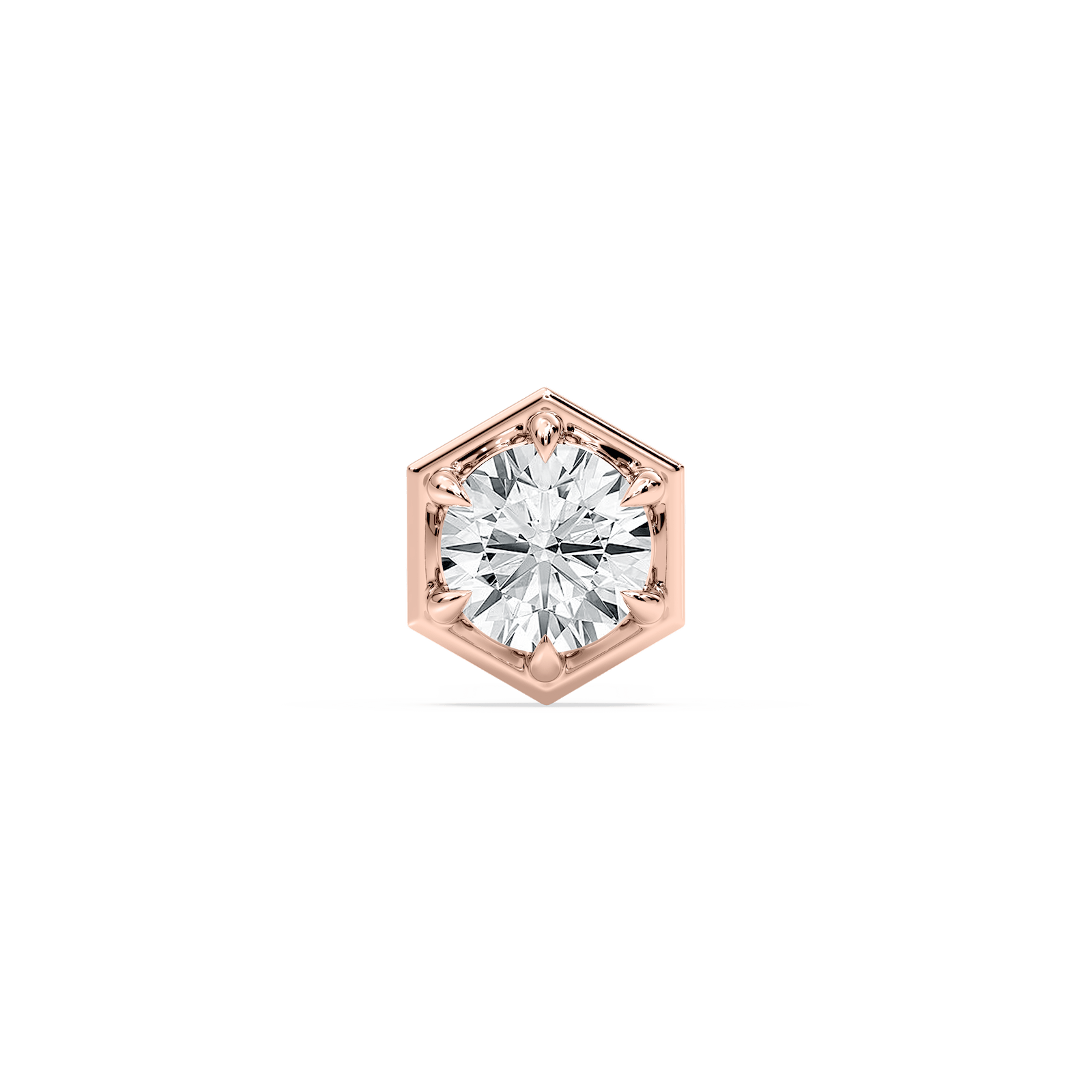 Round Lab Grown Diamond Hexagon Bezel Single Stud Earring