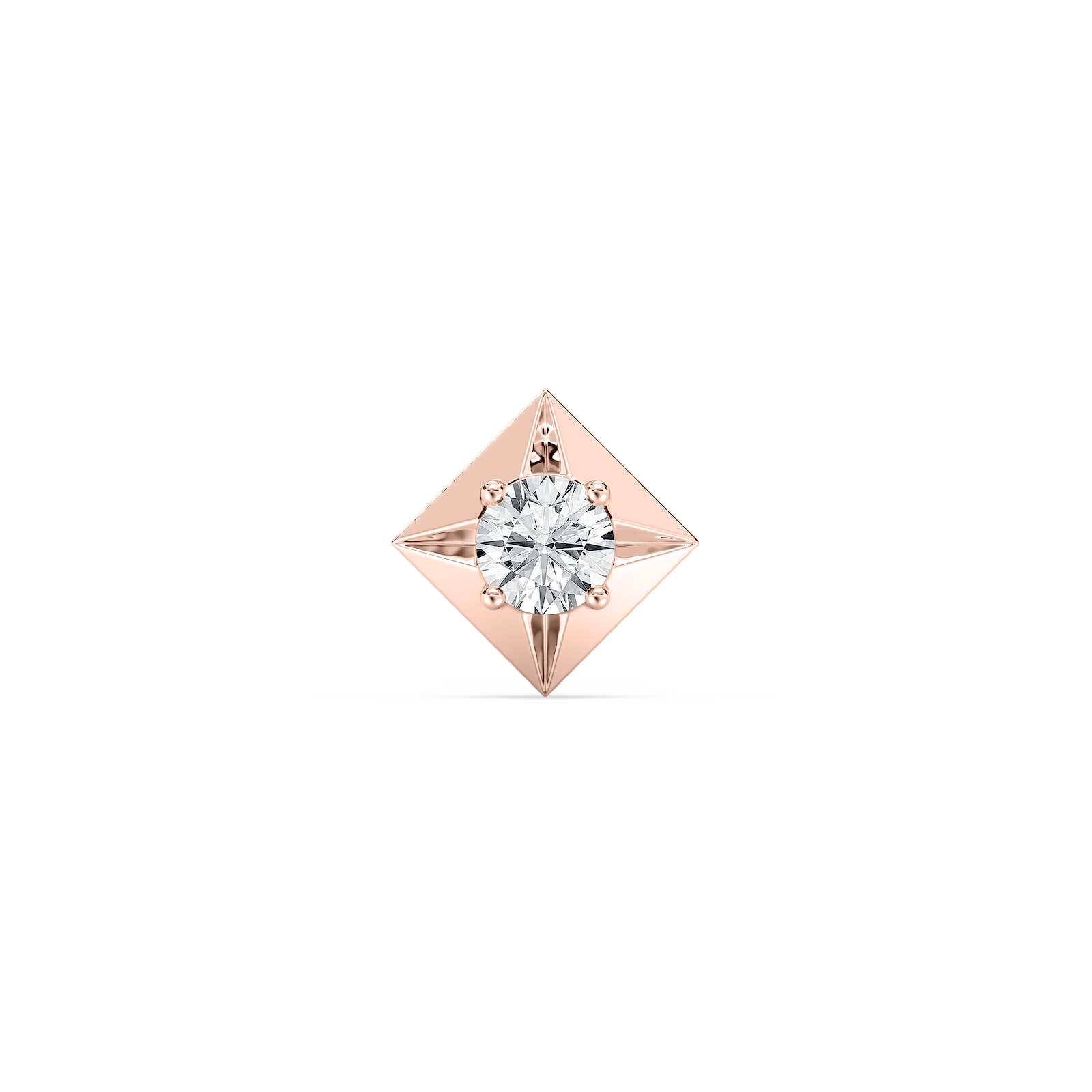 Round Lab Grown Diamond Kite-Shaped Bezel Single Stud Earring