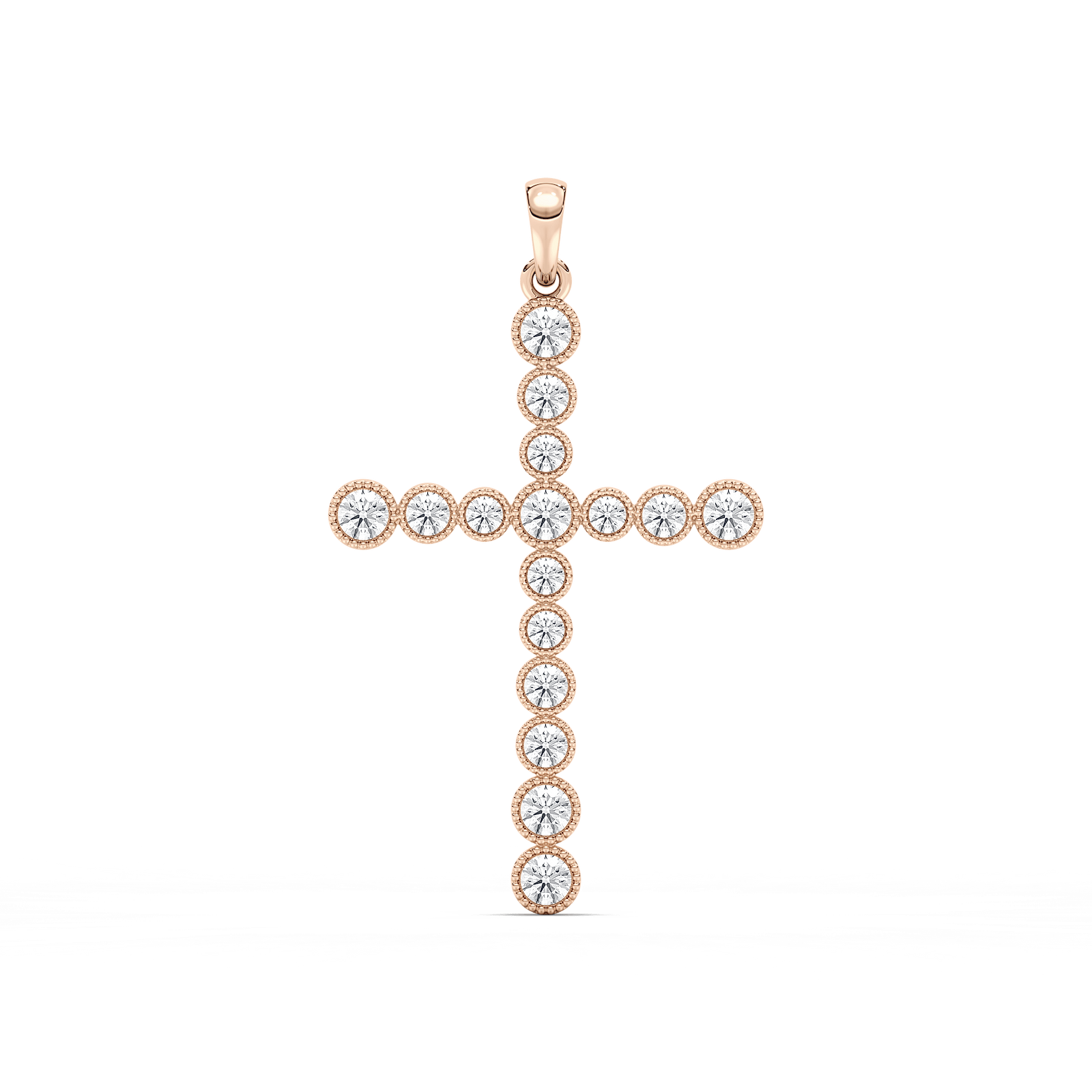 1/4 ctw Round Lab Grown Diamond Beaded Bezel Cross Pendant  - 18 Inches