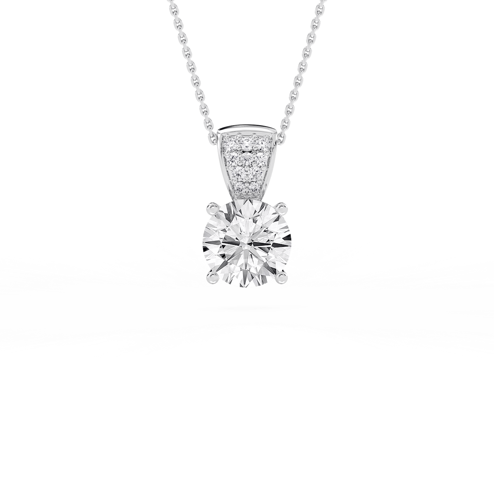Round Drop Pendant with 2.10ctw Round Cut Lab-Grown Diamonds in 14K White Gold