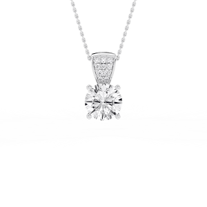 Round Drop Pendant with 2.10ctw Round Cut Lab-Grown Diamonds in 14K White Gold